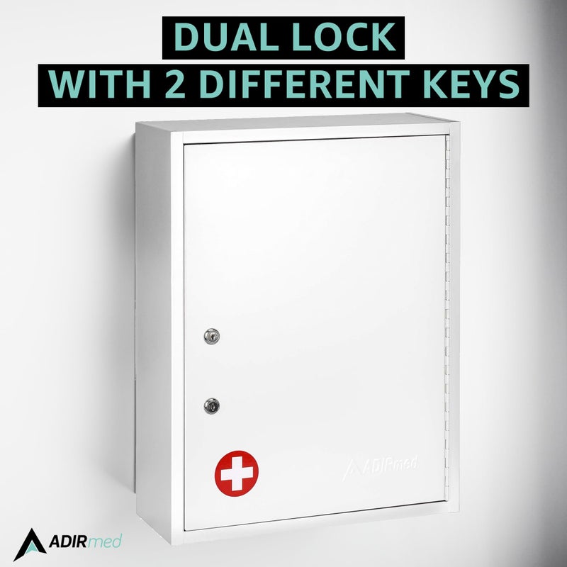 AdirMed Locking Medicine Cabinet Wall Mounted First Aid Cabinet with Lock, Lockable Wall Medicine Cabinet with Dual Lock and Dual Keys, 21" H x 16" W x 6" D, White - Image 2